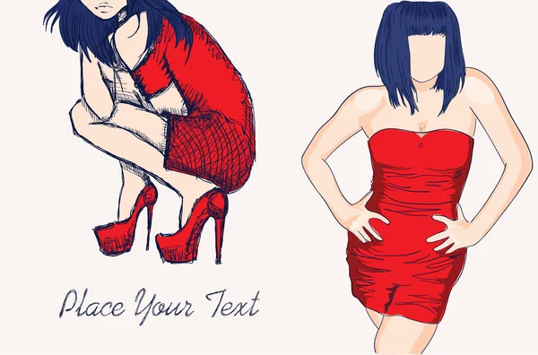 Silueta de mujer en vestido rojo — Vector de stock