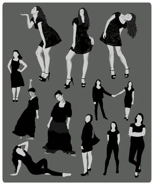 Aantal vrouwen silhouetten — Stockvector