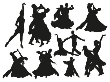 Dancing pairs silhouettes clipart