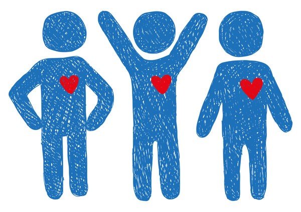 People signs with red hearts