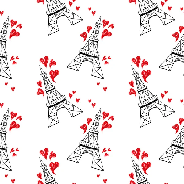 Eiffeltürme mit roten Herzen — Stockvektor