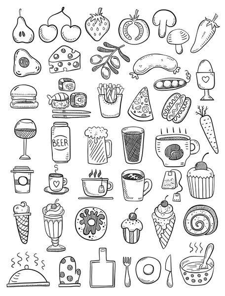 Black hand drawn food objects — Stock Vector