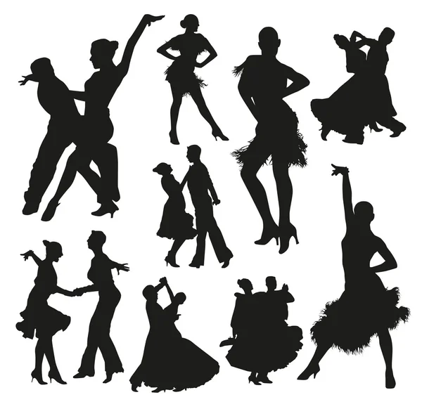 Ballroom dance silhouettes — Stock Vector