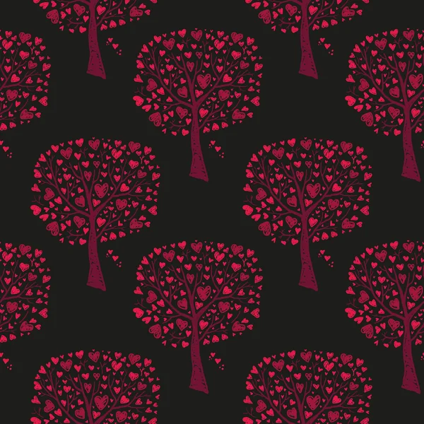 Arbres rouges avec des cœurs — Image vectorielle