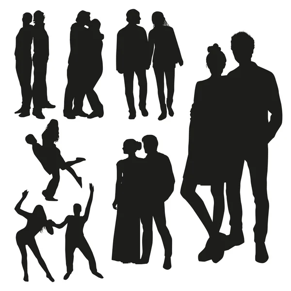 Negro parejas siluetas — Vector de stock