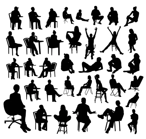 Sitting people silhouettes — Stock Vector