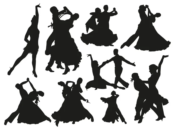 Dancing pairs silhouettes — Stock Vector