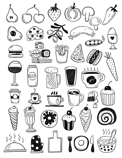 Objetos alimenticios dibujados a mano — Vector de stock