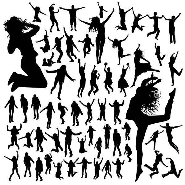 Jumping people silhouettes Royalty Free Stock Vectors