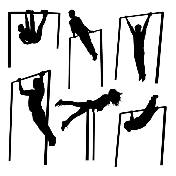 Silhouettes of people doing exercises — Stock Illustration Silhouettes of people doing exercises Stock Vector
