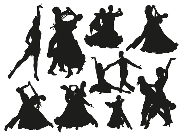 Dancing pairs silhouettes Stock Vector