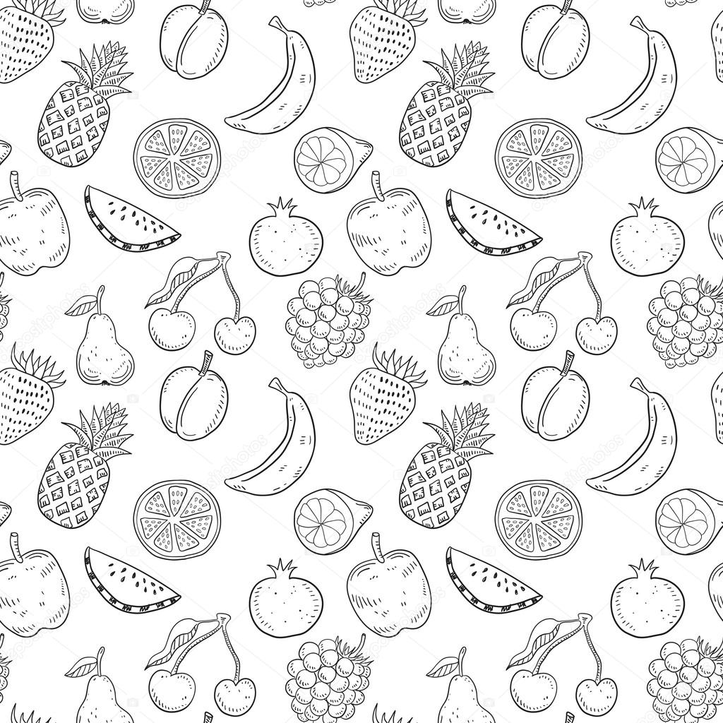 Black hand drawn fruits