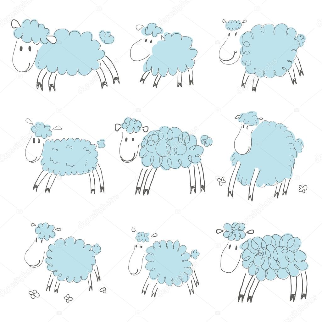 Blue cartoon sheeps