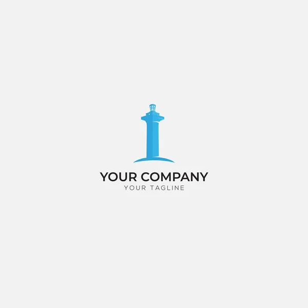 Phare Bleu Logo Vague Mer — Image vectorielle