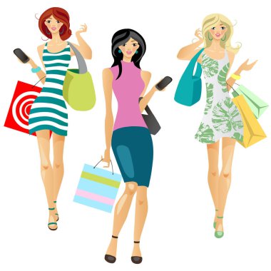 Çantası ve alışverişi olan elbiseli bir kız. Sarışın olan. Esmer bir kadın. Kahverengi saçlı. Genç bir kadın. Bir moda düşkünü. Yeşil yapraklı beyaz bir elbise. Telefonla..