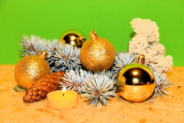 Navidad Año Nuevo Vela Árbol Navidad Decoraciones Navidad Tarjeta Postal — Foto de Stock