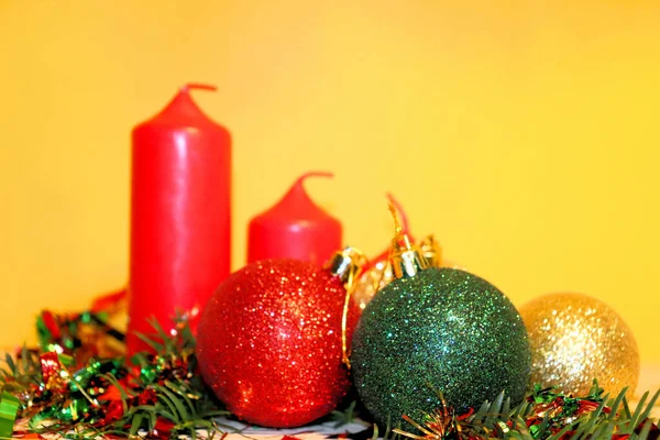 Vánoce Nový Rok Vánoční Stromeček Svíčky Vánoční Ozdoby Pozadí Pohlednice — Stock fotografie