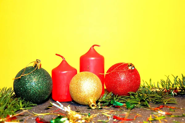 Natal Ano Novo Vela Árvore Natal Decorações Natal Cartão Postal — Fotografia de Stock