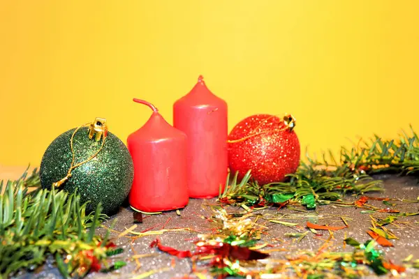 Natal Ano Novo Vela Árvore Natal Decorações Natal Cartão Postal — Fotografia de Stock