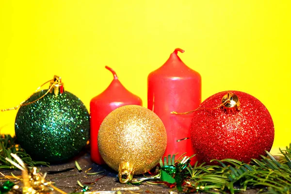 Natale Capodanno Candela Dell Albero Natale Decorazioni Natalizie Cartolina Sfondo — Foto Stock