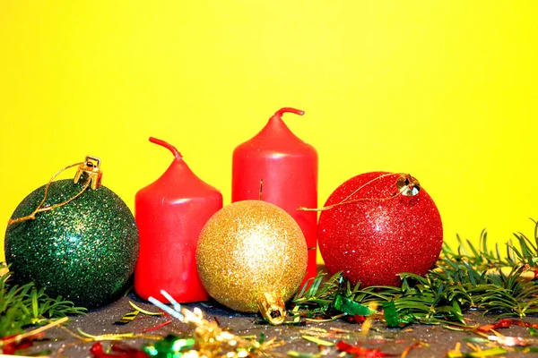 Natal Ano Novo Vela Árvore Natal Decorações Natal Cartão Postal — Fotografia de Stock