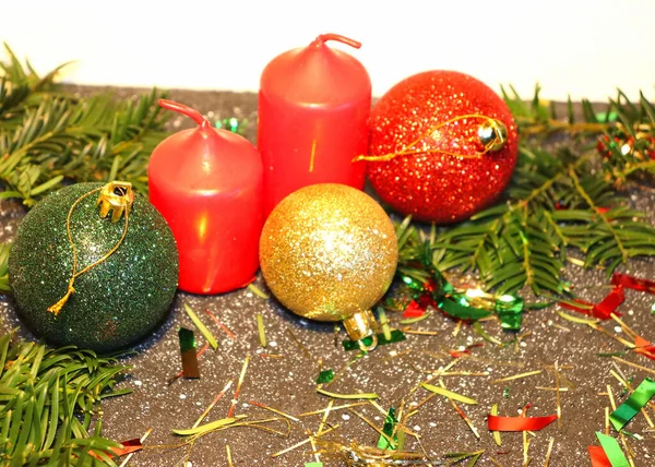 Christmas New Year Christmas Tree Candle Christmas Decorations Background Postcard — Stock Photo, Image