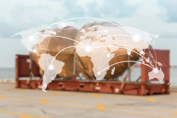 Kaart wereldwijde verbinding concept, industriële containervracht voor logboek — Stockfoto