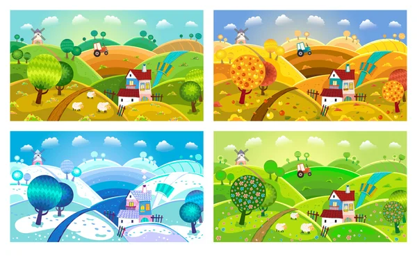 Kırsal manzara. Dört mevsim.