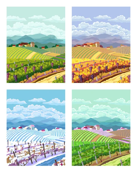Quatre saisons. Paysages ruraux . — Image vectorielle