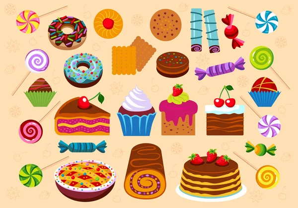 Conjunto de ícones de pastelaria e sobremesa . — Vetor de Stock