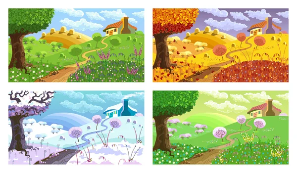 Rural landscape. Four seasons. — Stock Vector