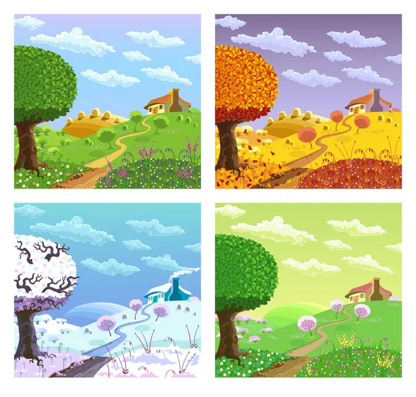 Kırsal manzara. Dört mevsim.