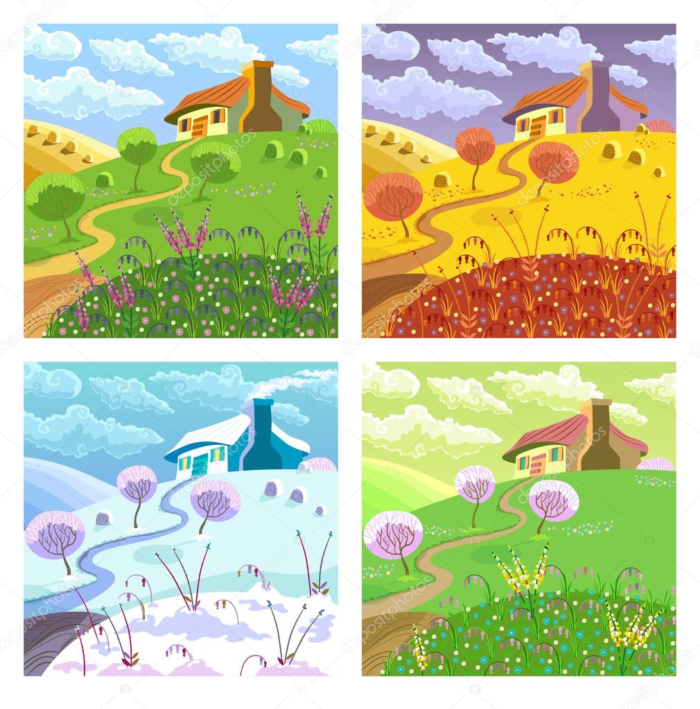 Rural landscape. Four seasons.