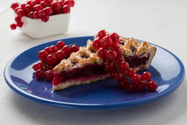 Cherry pie on blue plate — Stock Fotó