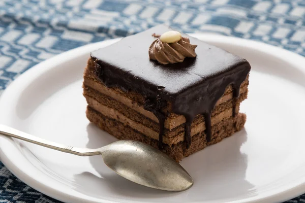 Ciasto czekoladowe na białym talerzu — Zdjęcie stockowe