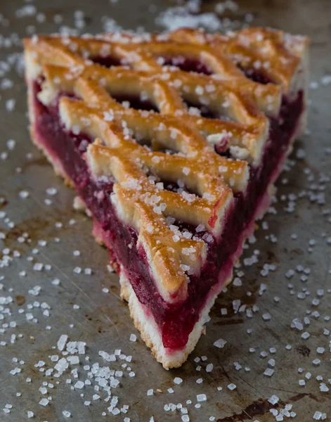 Cherry pie on steel plate — Stock Photo, Image