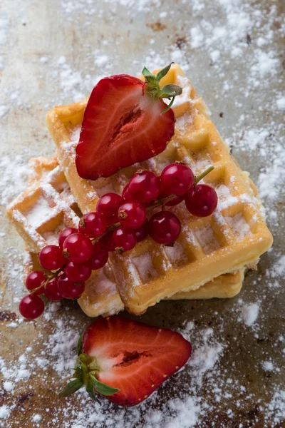 Waffel mit Früchten auf Stahlplatte — Stockfoto