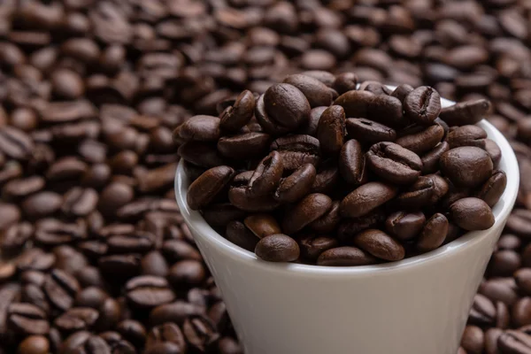 Coffee beans in espresso mug — Stock Photo, Image