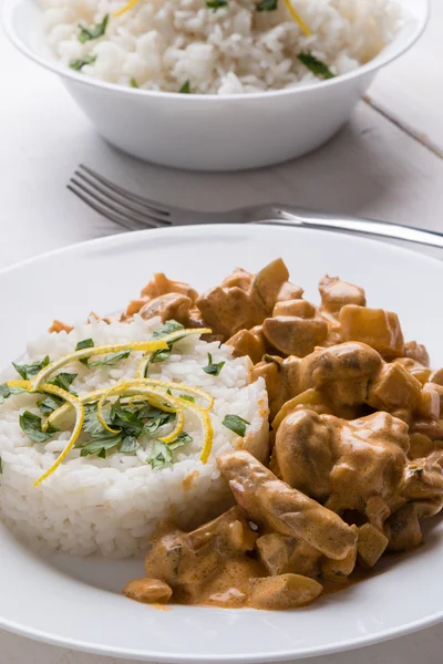 Stroganoff mit Reis — Stockfoto