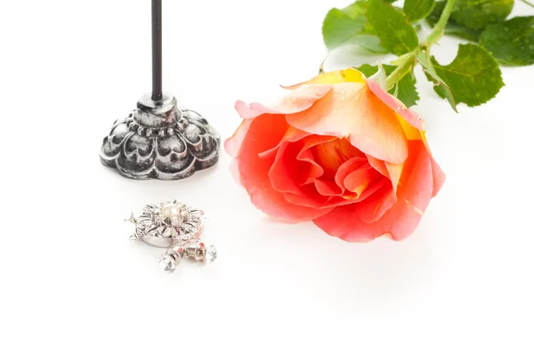 Rose with jewelry — Stock Photo, Image