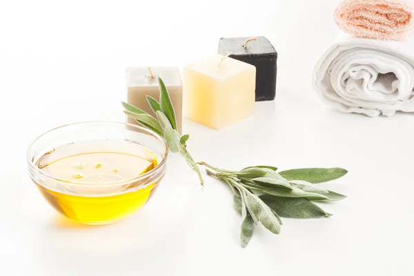 Aceite de aromaterapia y velas — Foto de Stock