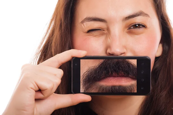 Retrato de mujer con teléfono — Foto de Stock