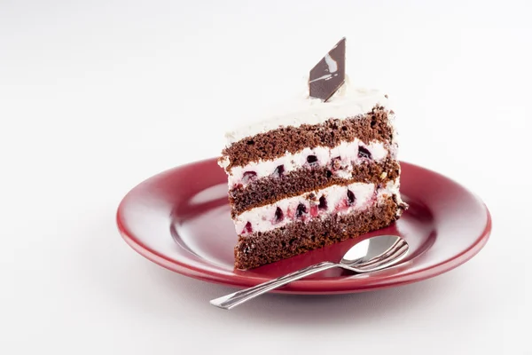Wielowarstwowe ciasto na płytkę z łyżeczką — Zdjęcie stockowe
