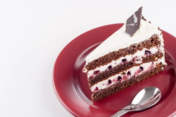 Torta multicapa en el plato con cuchara —  Fotos de Stock