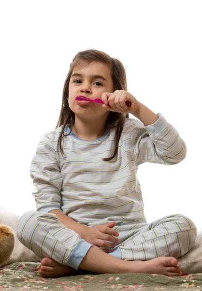 Κορίτσι βουρτσίζει τα δόντια — Φωτογραφία Αρχείου