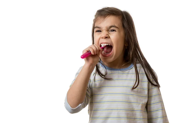 Κορίτσι βουρτσίζει τα δόντια — Φωτογραφία Αρχείου