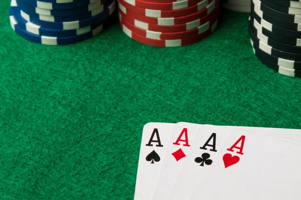 Four of a kind poker hand Aces — Stock Photo, Image
