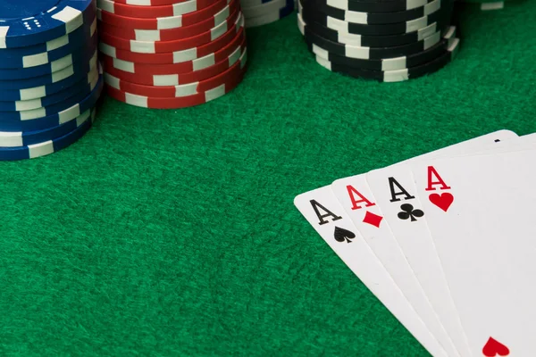 Four of a kind poker hand Aces — Stock Photo, Image