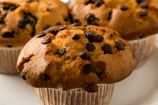 Muffins de chispas de chocolate en plato — Foto de Stock