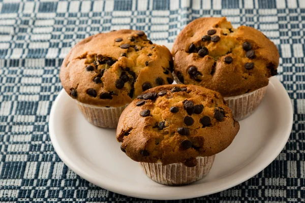 Muffin con gocce di cioccolato sul piatto — Foto Stock